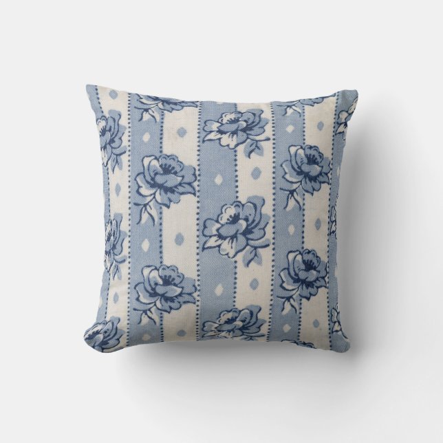 Classic Blue Ivory Floral Theme Pillow (Front)