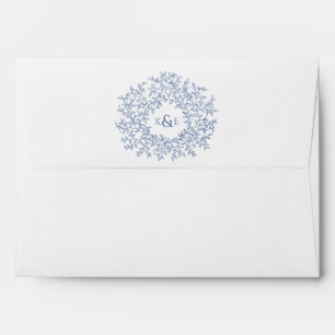 Classic blue leaf monogram art wedding envelope