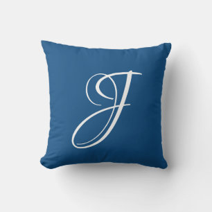 Classic Blue Letter J Monogram Initial Custom Cushion