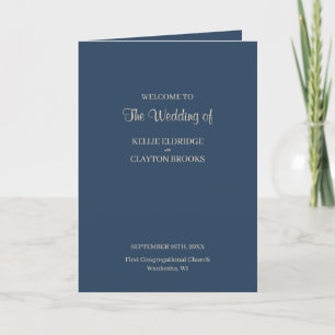 Classic Blue Modern Minimalist Wedding Program Programme
