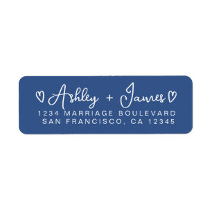 Classic Blue Modern Script Hearts Return Address