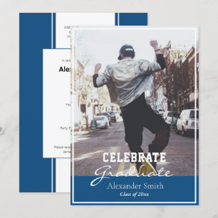 Classic Blue Modern Trendy Graduation Invitation