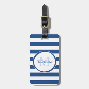 Classic Blue Monogram Dressy Name Chunky Stripes Luggage Tag