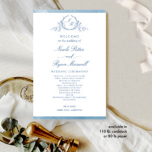 Classic, Blue Monogram Watercolor Wedding Program