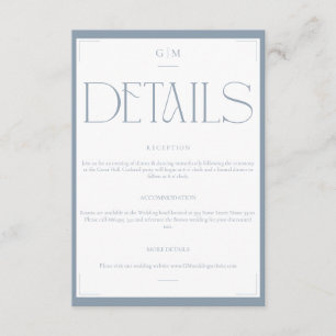 Classic Blue Monogrammed Wedding Information Card