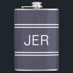 Classic Blue Personalised Monogram Initials Drink Hip Flask<br><div class="desc">Three Initial Monogrammed stainless steel flasks are timeless, classic and stylish. Our Unique design is the perfect personalised gift for that special occasion. Shop our integrated collection of coordinating colours and golf - sports accessories. Custom personal monogrammed initials are added to a dark midnight blue background with white shadowed font...</div>