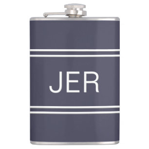 Classic Blue Personalised Monogram Initials Drink Hip Flask
