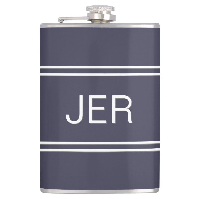 Classic Blue Personalised Monogram Initials Drink Hip Flask (Front)