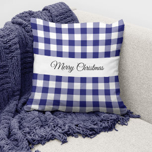 Classic Blue Plaid Christmas Cushion