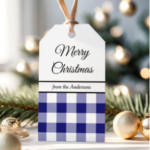 Classic Blue Plaid Merry Christmas Gift Tags