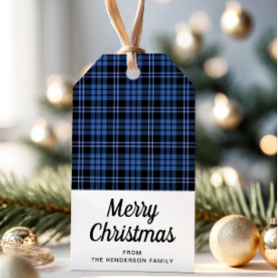Classic Blue Plaid Merry Christmas Gift Tags