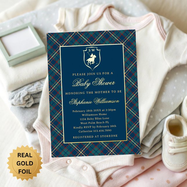 Classic Blue Plaid Polo Equestrian Baby Shower (Creator Uploaded)
