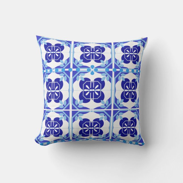 Classic Blue Portuguese Tile Cushion (Front)