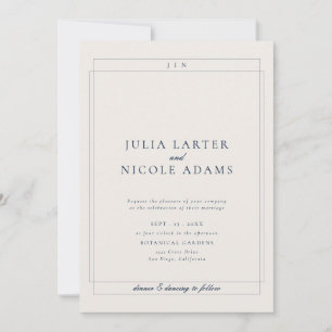 Classic Blue QR Code Detail RSVP Registry Wedding Invitation