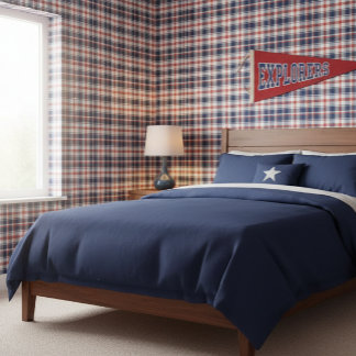 Classic Blue, Red And White Plaid Wallpaper