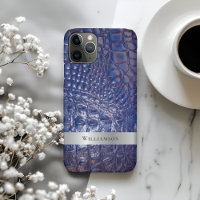 Classic Blue Reptile Digital Leather Silver Metal