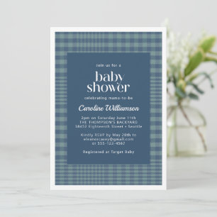 Classic Blue Retro Glen Plaid Baby Shower Invitation