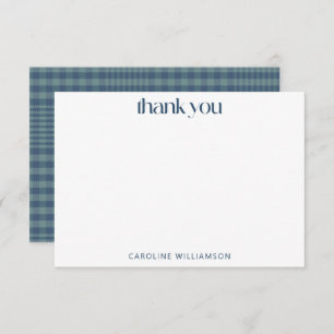 Classic Blue Retro Glen Plaid Custom Baby Shower Thank You Card