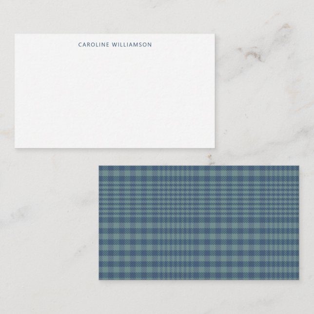 Classic Blue Retro Glen Plaid Custom Name  Card (Front/Back)