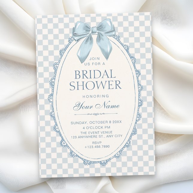 Classic blue ribbon bridal shower invitation (Creator Uploaded)