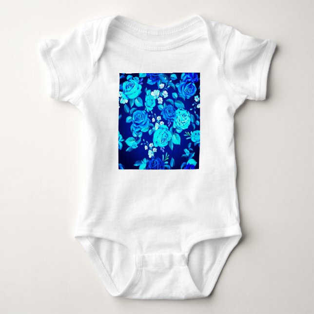 Classic Blue Rose Flowers Pattern-87600 Baby Bodysuit (Front)
