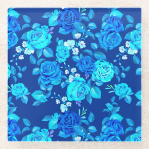 Classic Blue Rose Flowers Pattern-87600 Glass Coaster