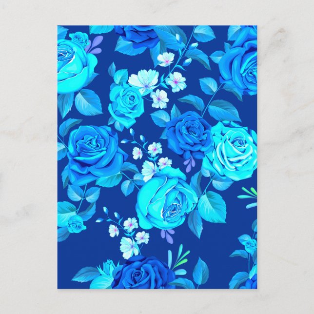 Classic Blue Rose Flowers Pattern-87600 Holiday Postcard (Front)