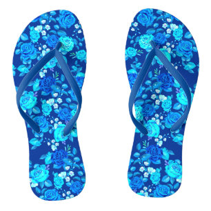 Classic Blue Rose Flowers Pattern-87600 Jandals