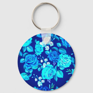 Classic Blue Rose Flowers Pattern-87600 Key Ring