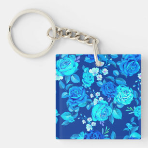 Classic Blue Rose Flowers Pattern-87600 Key Ring