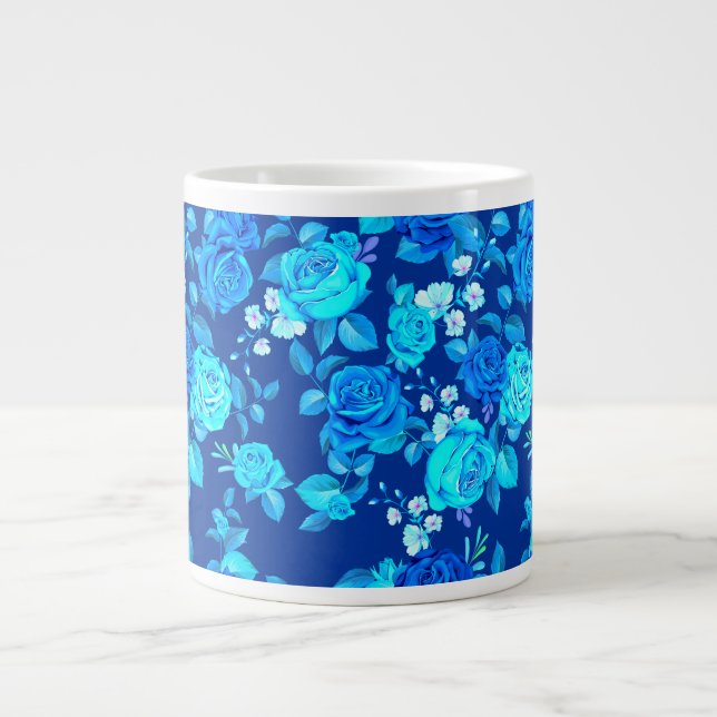 Classic Blue Rose Flowers Pattern-87600 Large Coffee Mug (Front)