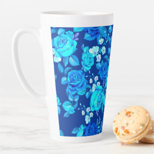Classic Blue Rose Flowers Pattern-87600 Latte Mug