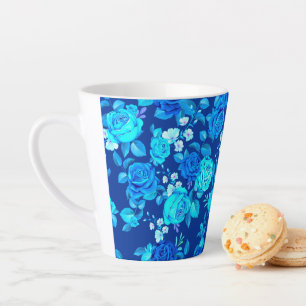 Classic Blue Rose Flowers Pattern-87600 Latte Mug