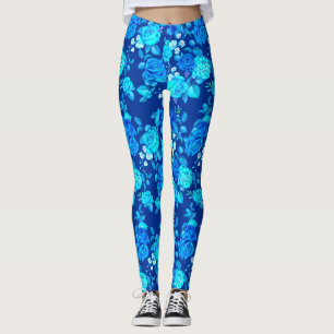 Classic Blue Rose Flowers Pattern-87600 Leggings