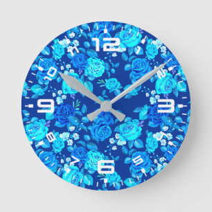 Classic Blue Rose Flowers Pattern-876 Round Clock