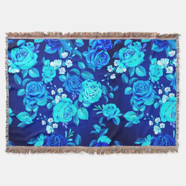Classic Blue Rose Flowers Pattern-876 Throw Blanket (Front)