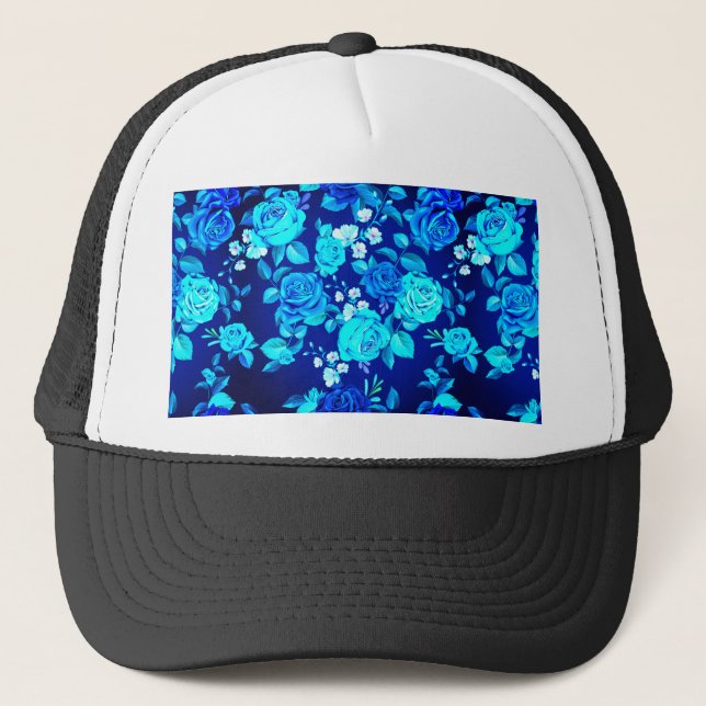 Classic Blue Rose Flowers Pattern-876 Trucker Hat (Front)