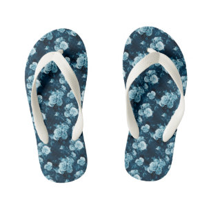 Classic Blue Rose Pattern Kid's Jandals