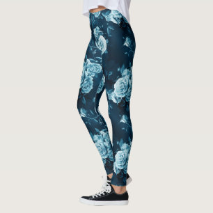 Classic Blue Rose Pattern Leggings