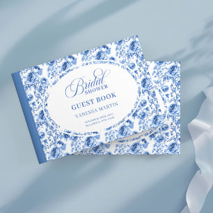 Classic Blue Roses Toile de Jouy Bridal Shower  Guest Book