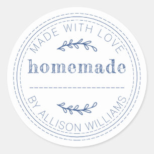 Classic Blue Rustic Homemade Baked Goods Round Sticker