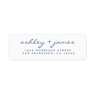 Classic Blue Script Elegant Wedding Return Address