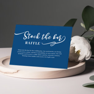 Classic Blue Script Stock the bar Bridal Shower Enclosure Card
