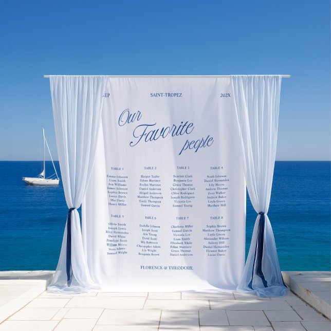 Classic Blue Script Wedding Seating Chart Fabric  Tapestry (Classic Blue Script Wedding Seating Chart Fabric Tapestry)