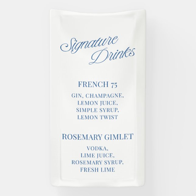 Classic Blue Script Wedding Signature Drinks Banner (Vertical)
