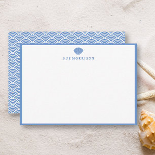 Classic Blue Seashell Personalised 5x3" Stationery Note Card