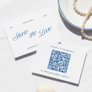 Classic Blue Share the Love QR Code Wedding Photo  Enclosure Card