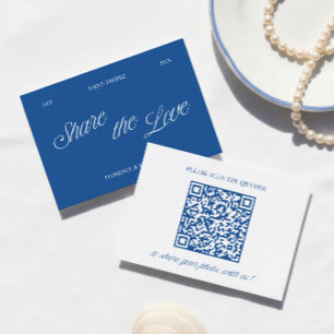 Classic Blue Share the Love QR Code Wedding Photo  Enclosure Card