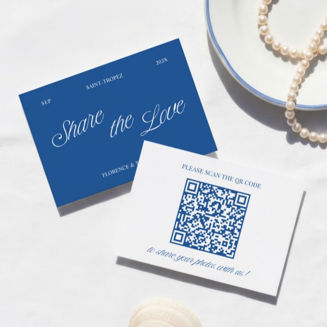 Classic Blue Share the Love QR Code Wedding Photo  Enclosure Card (Classic Blue Share the Love QR Code Wedding Photo Enclosure Card)
