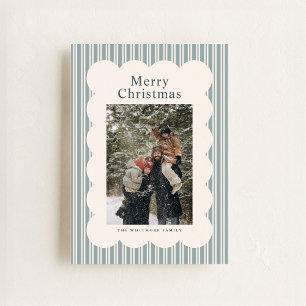 Classic Blue Stripe Photo Holiday Card